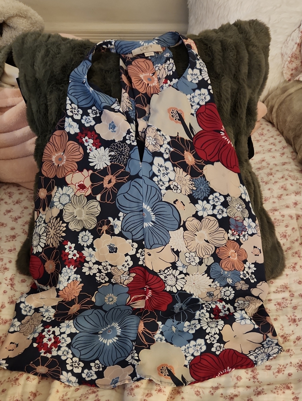 LOFT Floral Halter Cami in Navy, Blue & Red